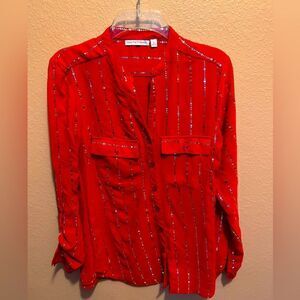 Notations red and silver bling blouse